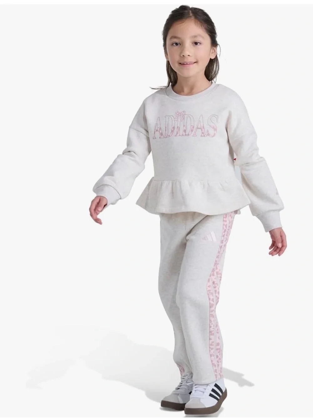 adidas Cream and Pink Girls' Peplum Pullover Pajama Set